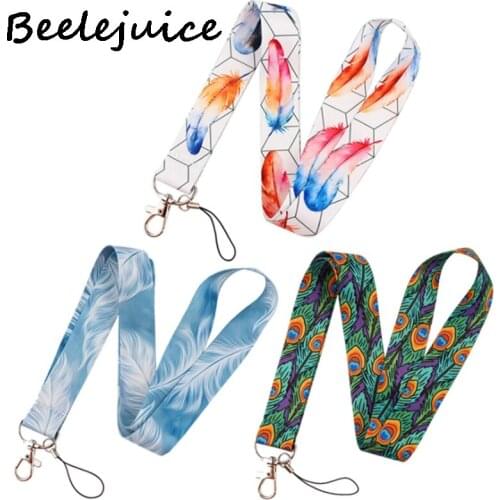 Peafowl Feather Texture Leaves Lanyard Badge ID Mobile Phone Rope Key Lanyard Neck Straps Accessories webbings ribbons Gifts