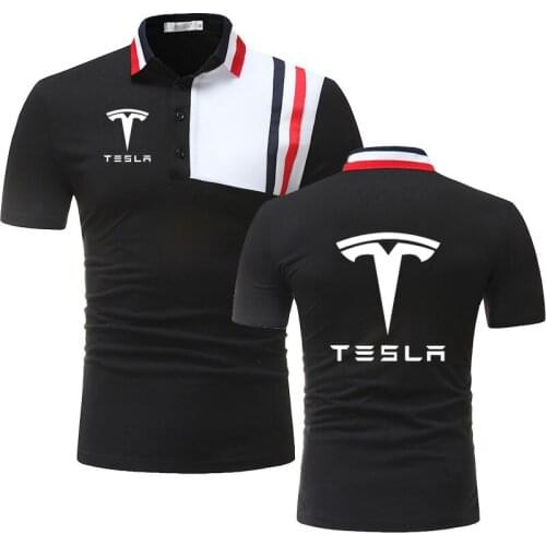 Hot sale Tesla car logo Print Mens Polo Shirt Comfortable Breathable 100% cotton Mens Polo Shirt Short Sleeve Casual Mens top