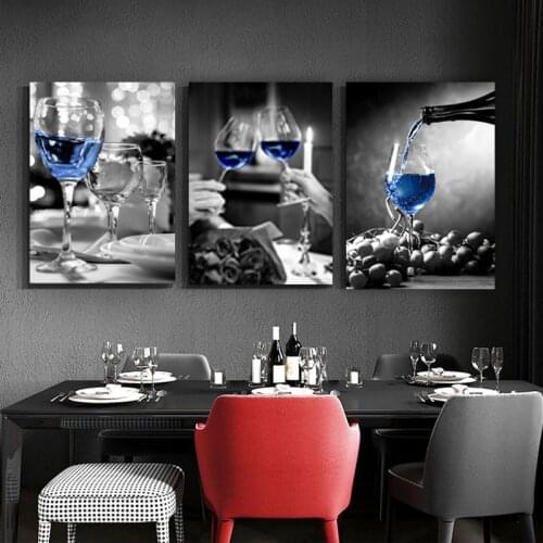 SELFLESS ART Romantic Black White Wine Glasses Modern Canvas Art Wall Pictures Gallery Dining Room Bar Home Decoration Poster