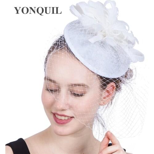 Ladies Fancy Races Wedding Veils Hats Fascinators Bridal Headpieces Feather Party Millinery Cap Headband Mesh Net Hair Accessory