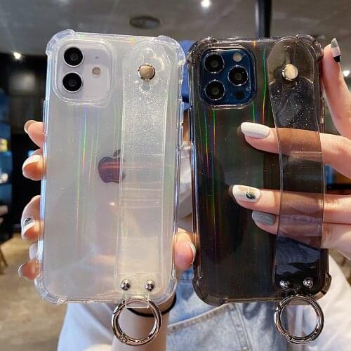 Wristband Bracket Laser Silicone Case for Iphone 11 12 Pro Max Transparent Cover for Iphone X XR XS Max 7 8 Plus Cover Coque