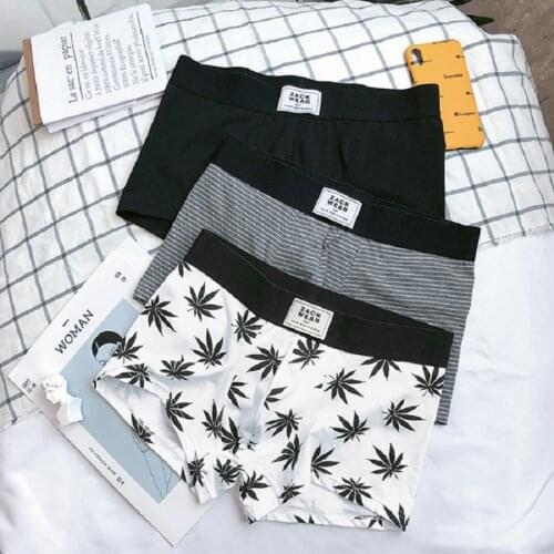 3Pieces Men’s Panties Men Underwear Boxer Cotton Underpants Maple Leaf Striped Black U Convex Pouch Men Boxer Shorts 2020 New