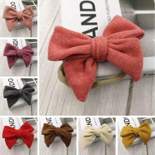 Solid Color Suede Bowknot Baby Girls Headband Handmade Fabric Bows Elastic Hairband Infant Nylon Headwear Clothing Ornaments