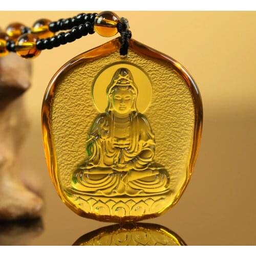 2020 pocket travel efficacious Mascot Bless Safe luck Tara Guanyin Buddha Avalokitesvara yellow Crystal Pendant Buddhist Amulet