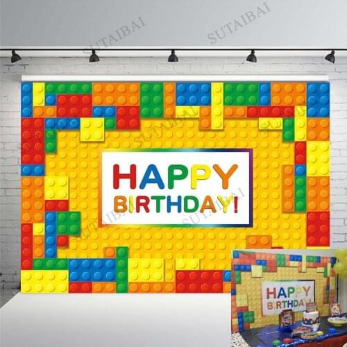 Kids Birthday Party Backdrops Colorful Building Blocks Photography Backgrounds Vinyl Baby Photophone For Photo Studio