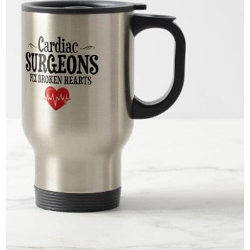 Funny Cardiac Surgeons Fix Broken Hearts Travel Mug Stainless Steel coffee Cup with Handle - Great Gift Mugs 14 Ounce