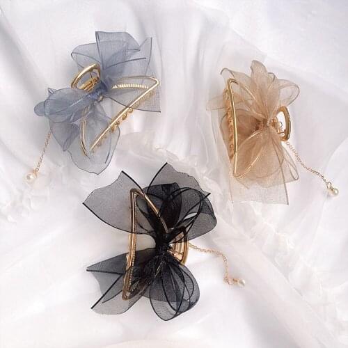 1PCS Alloy Bow Net Yarn Hair Claw Korean Version Of The Cute Shark Clip Metal Hairpin For Women Girls Hair Accessories Wholesale