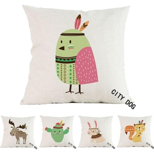 Animal Chicken elk cactus fox Tribe Woodland Linen Cushion Cover Decorative Pillow Case For Chair Sofa Home Decor Throw Pillows