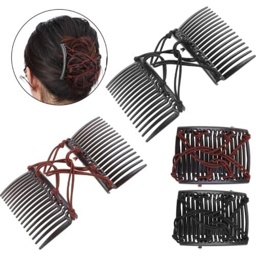 1/2Pcs Stretchy Knotted Double Comb Hair Clip Adjustable Elastic No Crease Hairpins Women Updo Ponytail Holder Barrettes