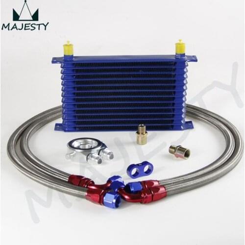 13 ROW AN10 UNIVERSAL ENGINE TRANSMISSION OIL COOLER+FILTER ADAPTER SILVER KIT