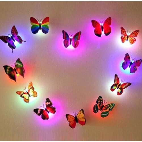 2021 Lovely Creative Color Changing ABS Butterfly LED Night Lights Lamp Beautiful Home Decorative Wall Nightlights Random