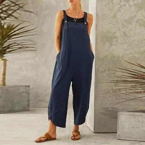2021 Women Jumpsuit Holiday Beach Elegant Solid Party Long Wide Leg Pant Summer Rompers Overalls Pocket Loose One Piece Jumpsuit
