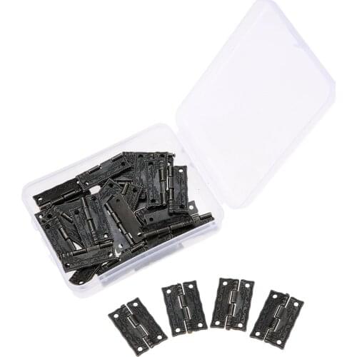 30Pcs 35*23mm Iron Jewelry Wood Boxes Cabinet Door Furniture Hinges Set Mini Decorative Hinge with Storage Box & 120Pcs Screws