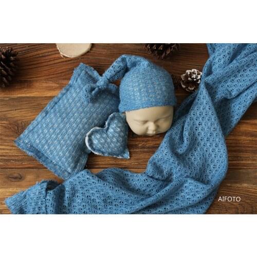 4 pics/Set Newborn Photography Prop Soft Beanie Sleep Hat Heart Pillow Photo Props Set for Baby Shower Gift Posing Fabric Wraps