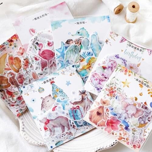 40Pcs/pack Kawaii Flamingo/Unicorn Stickers Scrapbooking DIY Journal Christmas Decorative Adhesive Label Stationery Supplies