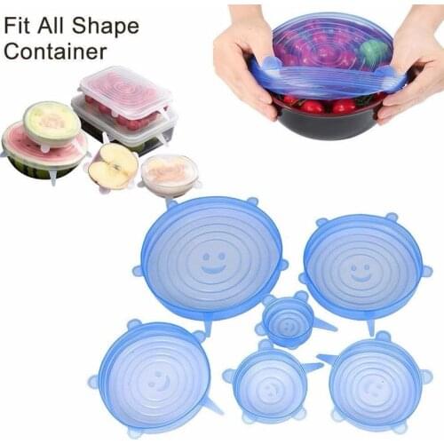 6 Pcs Reusable Food Packaging Universal Pot Cover Fresh-Keep Sealing Cap Vacuum Stretch Silicone Lids Kitchen Silicone Cover