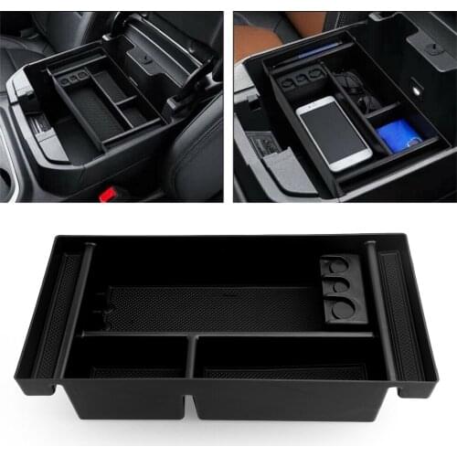 Center Console Organizer Tray Case w/ Coin Box & Slot Mat Black fit for Chevy Silverado GMC Sierra 1500