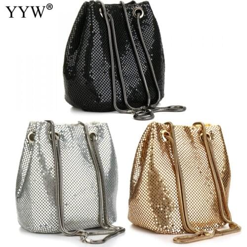 Black Fashion Chain Shoulder Bag Evening Party Bucket Sequin Bag For Women 2020 Sliver Gold Purse girl Handbags Female dropship