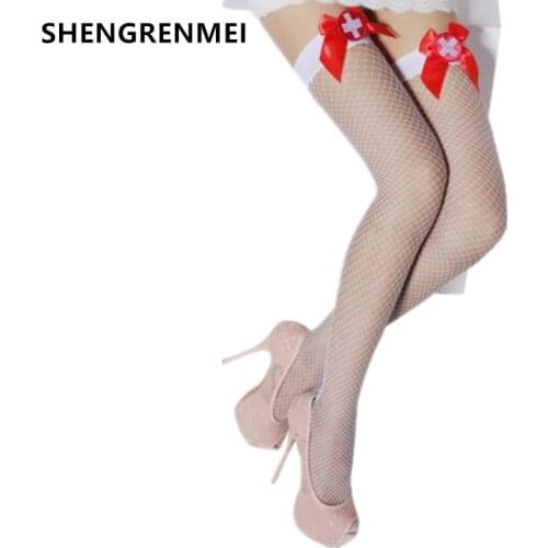 SHENGRENMEI Newest White Nurse Stockings Sexy Women Bow Stocking Charming Ladies Thigh High Over Knee Stockings dropshipping