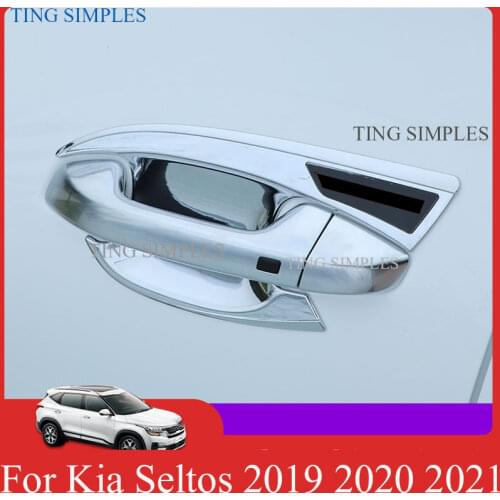 For Kia Seltos 2019 2020 2021 Car Accessories ABS Chrome Door Handle Bowl Cover Cup Cavity Trim Insert Catch Molding Garnish