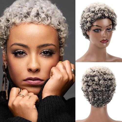 GURUILAGU Afro Kinky Curly Wigs for Black Women Ombre Black Brown Blonde Short Wig Synthetic Wigs Women Natural Wigs for Women