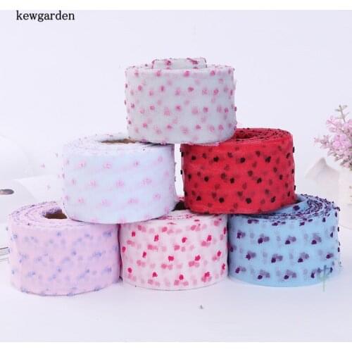 Kewgarden Wholesale Handmade Bowknot Voile Ribbon 60mm 6cm Dots Seersucker Soft Ribbons DIY Riband Accessories 50 Meters