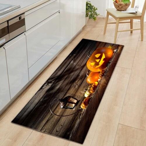 Halloween Welcome Mat Kitchen Carpet Mat Flannel Entrance Door Mat Soft Non-slip Doormats for Living Room Bedroom Bathroom
