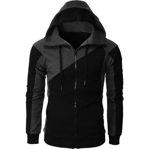 2021Stylish Hooded Zipper Closure Men Jacket Windproof Tracksuit Patchwork Color Casual Sweatshirt Male Clothing for Daily Wear