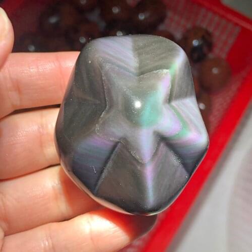 Best Quality Natural Rainbow Obsidian Pentacle Reiki Gem Healing Decoration