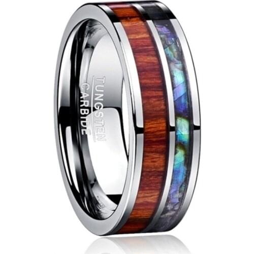8MM Fashion Men Wood Abalone Shell Tungsten Carbide Rings Wedding Bands for Men Ring Jewelry Accessories