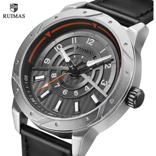 RUIAMS Mens Analog Quartz Watches Luxury Casual Sport Watch Man Leather Waterproof Wristwatch Top Brand Relogio Masculino 594