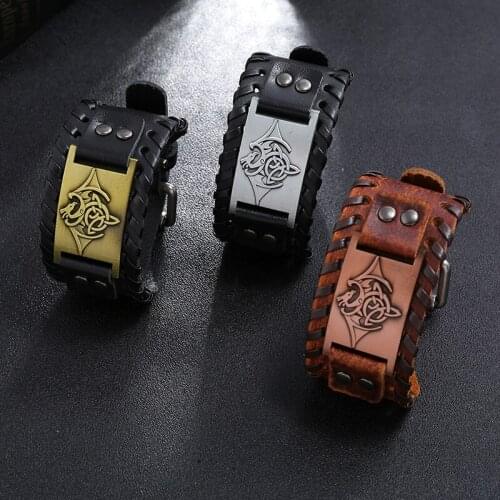 Anomokay Vintage Series Animal Model Cow Leather Strap Bracelet Handmade Braided Punk Men Bracelet Casual Jewelry