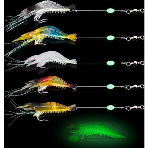 5pcs 9cm5.2g Luminous Shrimp Soft Lure Artificial Silicone Bait with Bead Swivels hook for fishing Sabiki Rig Fishing Tackle Sea