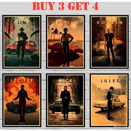33 Designs Famous Movie Characters Car Legends Kraft paper Poster Funny Abstract Wall Sticker 2 42X30cm