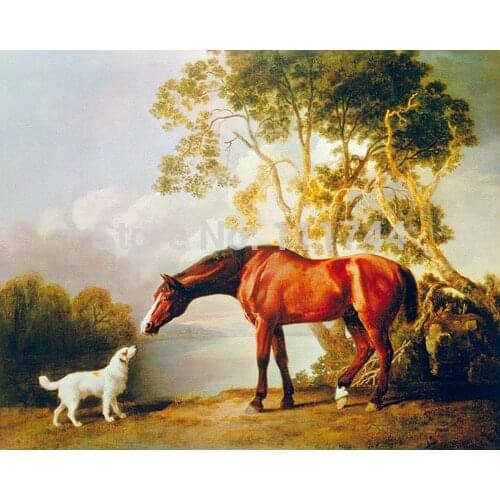 Wall art canvas Oil painting Horse Ballerina Bay Horse and White Dog by George Stubbs High quality Hand painted