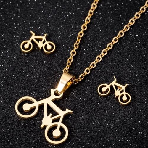Stainless steel fashion gold chain pendant set necklaces jewelry on the neck statement simple bicycle jewelry three-piece set
