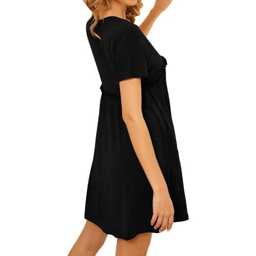 V Neck Nightdress Sleep Dress with Pockets Spliced Sleep Dress Sleepwear Female Hot Nightgowns Sleepshirts Homewear 2021 D30