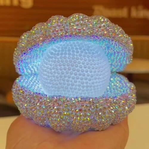 Shell Night Light All Rhinestones Big Pearl Oyster Figurines Scallop Ornaments Home Decoration Accessories for Living Room