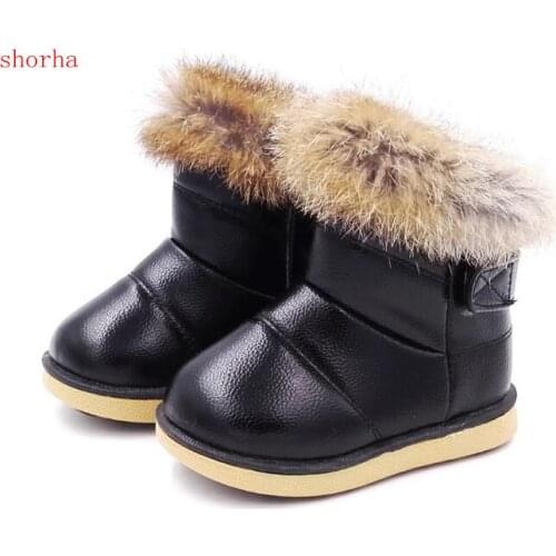 New Winter Fashion child girls snow boots shoes warm plush soft bottom baby girls boots leather winter snow boot for baby