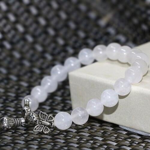 New arrival fashion women bracelet natural white jades stone chalcedony 8mm charms round beads female diy jewelry 7.5inch B2044