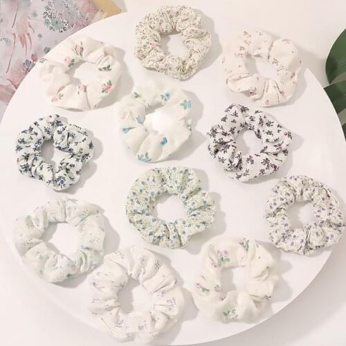 New Women Plaid Floral Print Scrunchie Knitted Elastic Hair Bands Girls Hair Tie Ropes Sweet Korean Headwear Hair Accessories