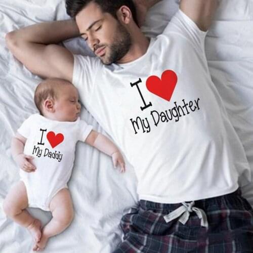 Family Matching Outfits Father Daughter Look Tshirt I Love My Daughter Daddy Summer Cotton Daddy Baby Romper Matching Clothes