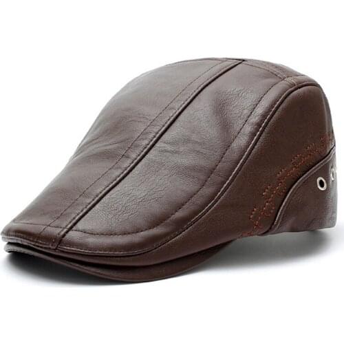 Autumn Winter PU Leather Golf Beret Cap Adjustable Hats Men Cowboy Hat Driving Summer Flat Cabbie Newsboy Capsn