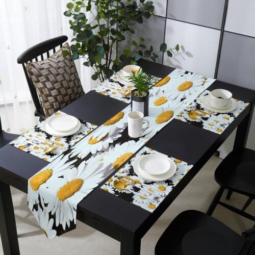 Plant White Small Daisy Flowers Table Runner Holiday Kitchen Dining Table Runners Place Mats Set for Home Party Decor