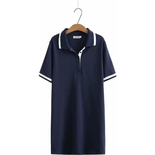 Plus size turn-down collar short sleeve women dresses 2021 summer Casual Navy red black ladies dress female pullovers tops