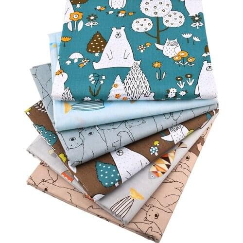 100% Pure Cotton Twill Fabric Suit 6pcs 40x50cm Cute Animal Print Cotton Twill Fabric Material for DIY Sewing Crafts Baby Cloth