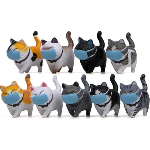 1PCS Cute Pet Model British Shorthair Cat Wearing a Mask Kitten Dolls Action Figures Miniatures Handicraft Ornaments Decoration