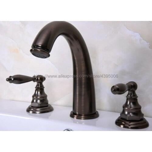 Widespread Dual Handles Brass Brown ORB Basin Sink Faucet 3 Holes Bathroom Vessel Sink Mixer Taps Bnf436