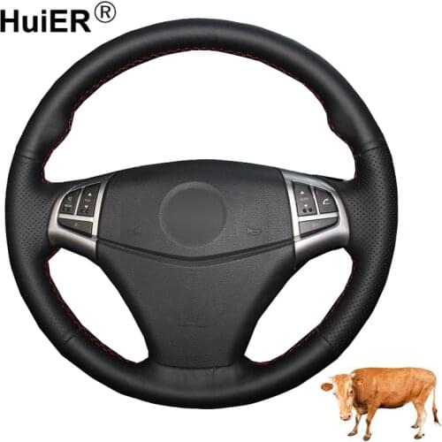 HuiER Hand Sewing Car Steering Wheel Cover Volant Funda Volante Top Layer Cow Leather For Ssangyong Korando 2011 2012 2013 2014