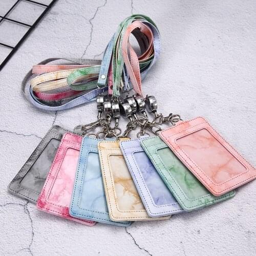 PU Leather Card Sleeve Hanging Neck Retractable ID Card Holder Bank Credit Card ID Card Shell Badge Accessories